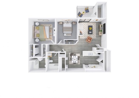 Floor plan for 2 beds, 2 baths, 960 sqft